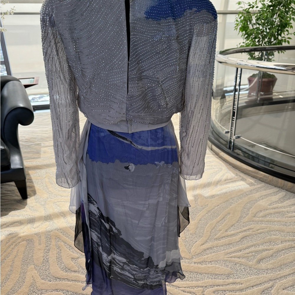 Vintage Hanae Mori Asymmetrical Hand Beaded Long Sleeve Silk Gown - Picture 2 of 3